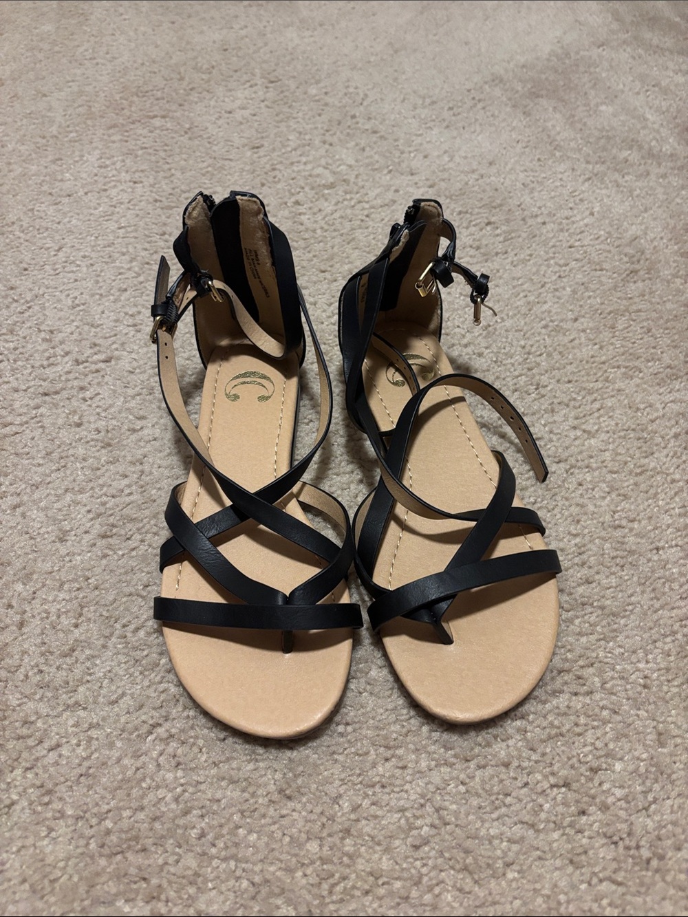 Charming Charlie Black Strappy Flat Sandals